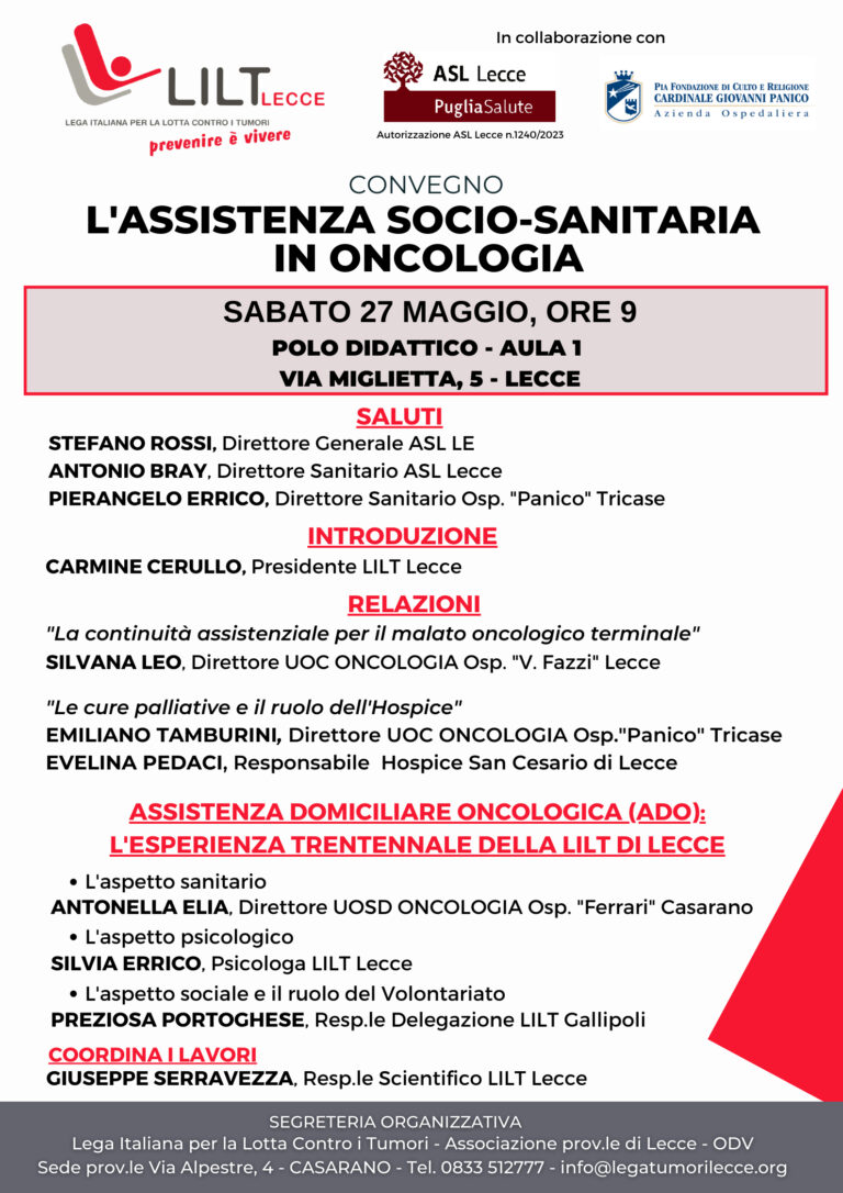 La Lilt organizza il convegno su “L’assistenza socio-sanitaria in Oncologia”