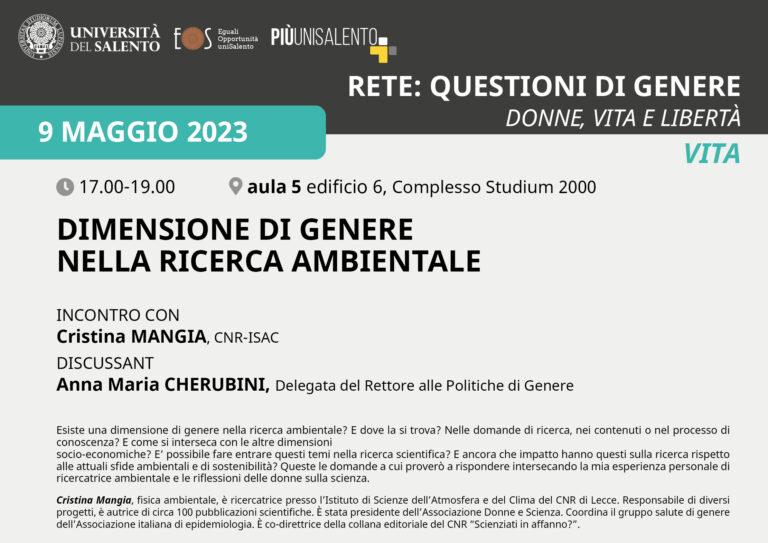 Seminario “Dimensione di genere nella ricerca ambientale” promosso da Unisalento