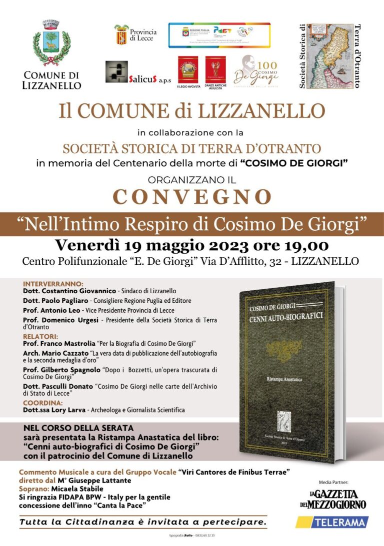 Il Comune di Lizzanello commemora Cosimo De Giorgi, suo illustre concittadino